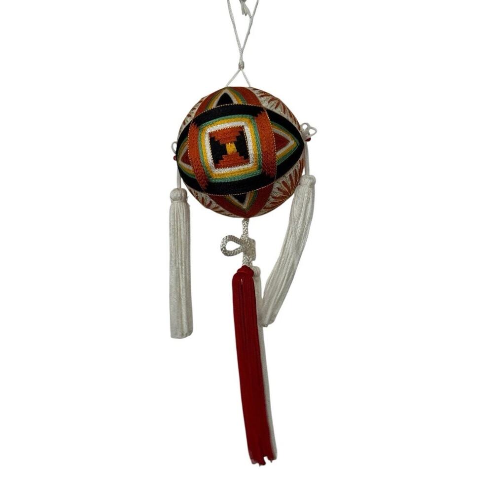 VTG Japanese Temari Ball Ornament Japanese Handcrafted Folk Art Handmade Thread